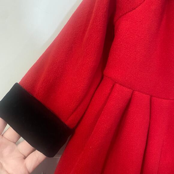 GoodLad Bright Red Girls Fleece Swing Coat Double Breasted Black Buttons Sz 3T - Picture 3 of 11